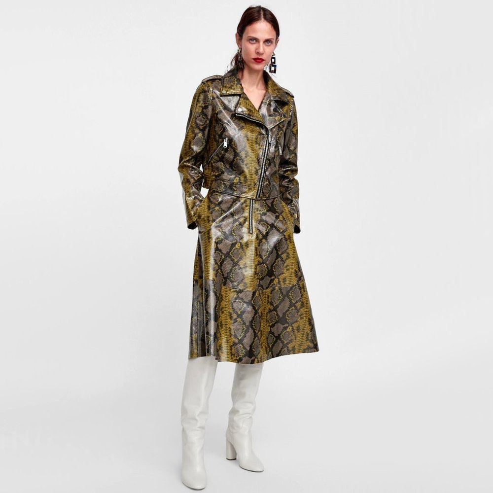 NWT Zara faux leather python snake biker jacket - Picture 3 of 9
